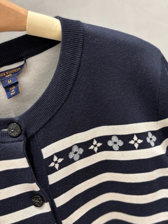 Authentic Louis Vuitton Navy and White Striped Cardigan - Picture 3 of 7
